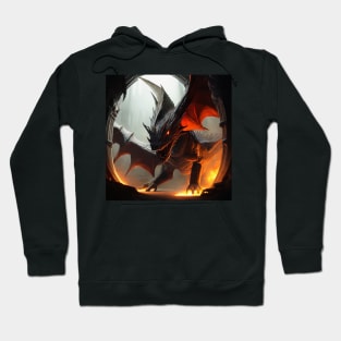 Evil Black Dragon with Wings surrounded by Fire in a Cave Hoodie